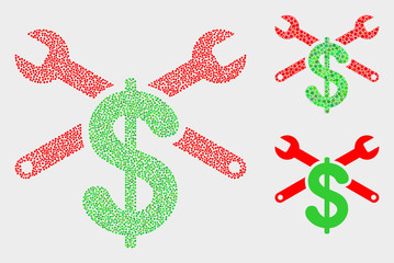 Pixel and mosaic repair price icons. Vector icon of repair price organized of scattered spheric elements. Other pictogram is organized from elements.