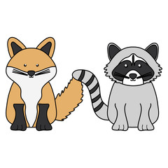 cute raccoon and fox woodland characters