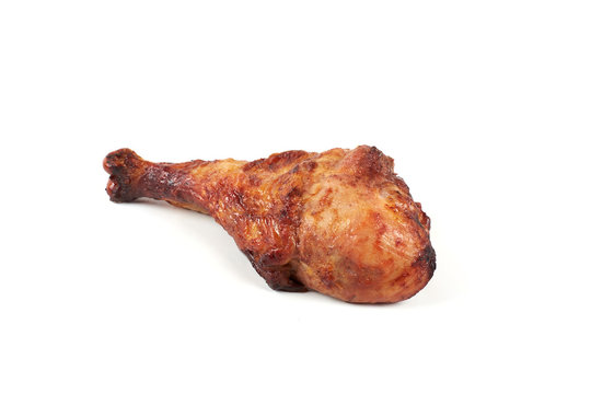 roasted turkey leg isolated on white background.