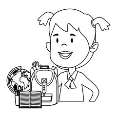 happy student girl with schoolbag and world map