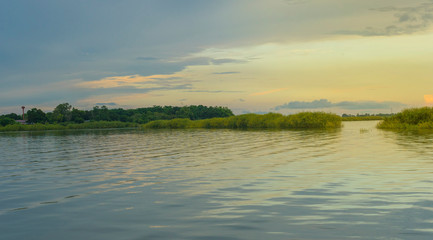 Bueng Boraphet Lake at sunset in Nakhorn Sawan Province, Thailand