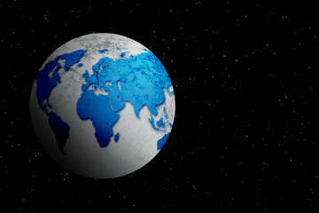 Earth planet in a deep space with starry background. 3d illustration.
