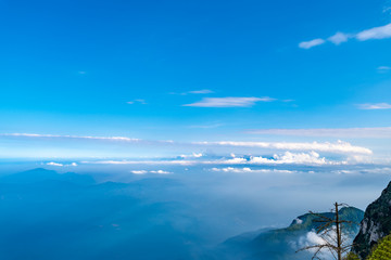 Peaks and seas of clouds under blue sky and white clouds, Emei Mountain, Sichuan Province, China