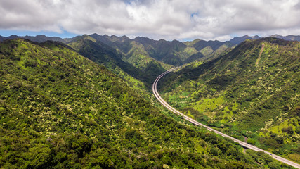 H3 Highway Aerial Drone Shot in Oahu, Hawaii