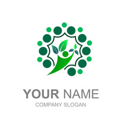 people health care logo, human with leaf logo vector