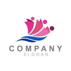 people care logo design template, charity icon, human and wave logo