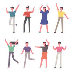 Fototapeta premium A set of excited people. flat design style minimal vector illustration.