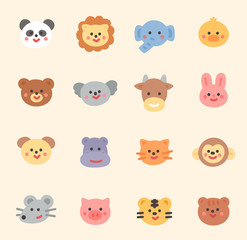 Cute animal faces smiling. flat design style minimal vector illustration.
