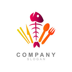 delicious and tasty all-round cooking logo logo, fish and cutlery set logo design