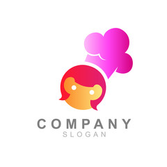 chef logo with simple design vector, female chef icon