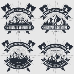 Set of Mountain Adventure vintage labels, badges, logos or emblems. Vector illustration.