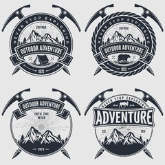 Set of Outdoor Adventure vintage label, badge, logo or emblem. Vector illustration.