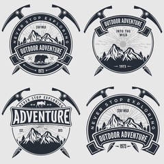 Set of Outdoor Adventure vintage label, badge, logo or emblem. Vector illustration.