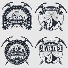 Set of Outdoor Adventure vintage label, badge, logo or emblem. Vector illustration.