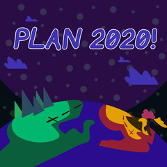 Handwriting text writing Plan 2020. Conceptual photo detailed proposal for doing or achieving something next year Mountain View with Marked Hiking Trail and Trekking Tracks for Outdoor Ads