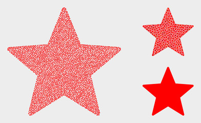 Dotted and mosaic star icons. Vector icon of star constructed of randomized spheric elements. Other pictogram is created from small squares.
