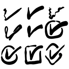 hand drawn check mark icon set in cartoon doodle style