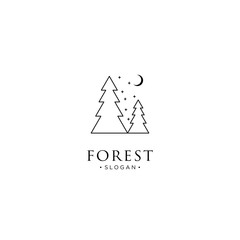 monoline forest, mountain and wave logo icon vector