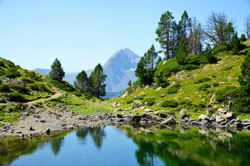 Beautiful mountain landscape in Neouvielle national nature reserve, Lac de Bastan,French Pyrenees.	