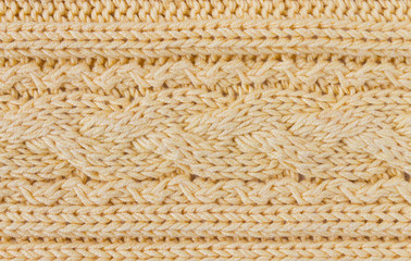 Dark Yellow Knitting Texture or Knitted Texture Background Horizontal Close Up View