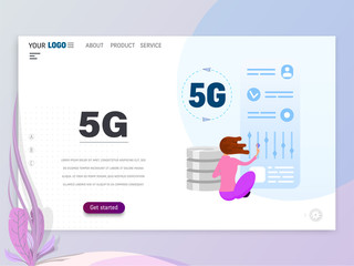 Graphic designer, artist - draws on the tablet, flat style. Landing Page Template