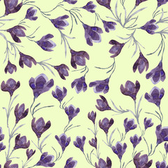 Seamless watercolor pattern with crocuses. Handwork, print for textiles and fabrics. - 274177493