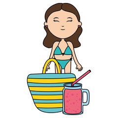 beautiful woman with handle bag and cocktail