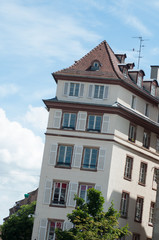 Closeup of traditional architecture at Kleber place in Strasbourg