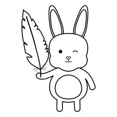 cute little rabbit lifting feather character