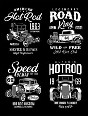 Vintage Hot Rod Graphic T-shirts Collection - obrazy, fototapety, plakaty