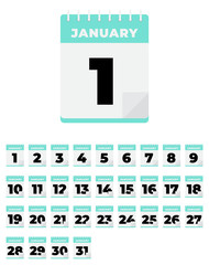 Jenuary. Vector flat daily calendar set. Icon