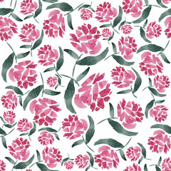 Seamless watercolor background with peonies. Handmade, painted paints.