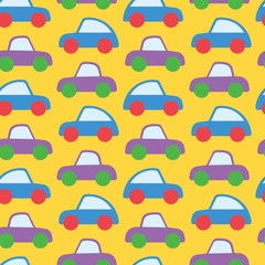 Cute toy cars seamless pattern. Vector seamless pattern. Customized fun background. For prints, cards, baby shower, paper, fabric, wallpaper, blog post