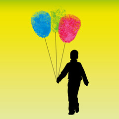 Identity metaphor. A child with fingerprints as balloons.