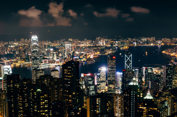 Hong Kong. Night view from the top of Victoria to the skyscrapers.