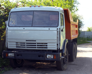 Fototapeta premium .large truck with a body. cargo transportation. broken car. car repairs.
