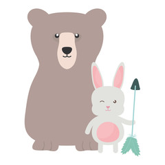 bear grizzly and rabbit with arrow bohemian style