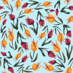 Seamless watercolor pattern with tulips  - 274182807