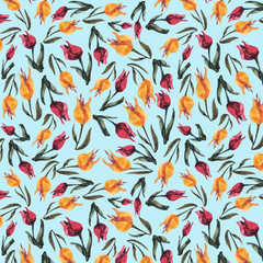 Watercolor pattern with tulips  - 274182821