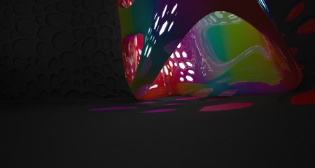 Abstract black and colored gradient parametric interior. 3D illustration and rendering.
