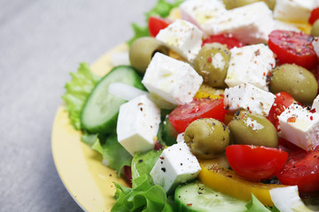 Traditional Greek salad on the plate