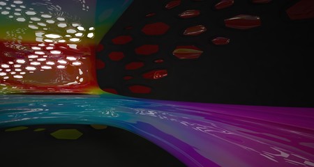 Abstract black and colored gradient parametric interior. 3D illustration and rendering.