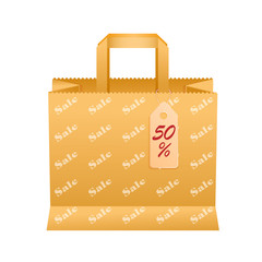 Vector illustration of a paper bag with handles and funky with a print of sales