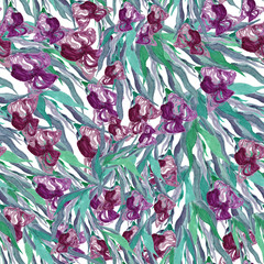 Irises seamless pattern. Hand drawn watercolor botanical illustration. Wallpaper, fabric, giftcraft design. - 274183677