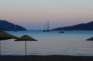 View of the evening beach of Marmaris in Turkey
