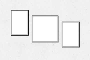 Empty frames on the wall, Photo frames template mock-up, 3D, Blank frames on white wall