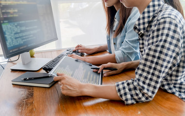 Programmer working in a software development and coding technologies. Website design.Technology...
