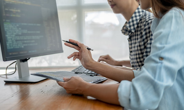 Programmer working in a software development and coding technologies. Website design.Technology concept