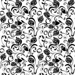 Abstract roses monochrome seamless pattern