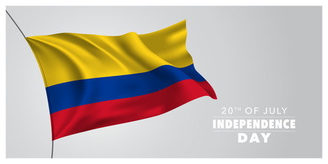 Colombia happy independence day greeting card, banner, horizontal vector illustration